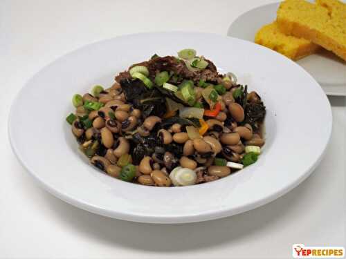 Braised Pork with Black Eyed Peas and Greens