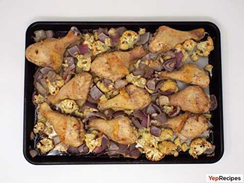Roasted Chicken Drumsticks with Cauliflower and Red Onion
