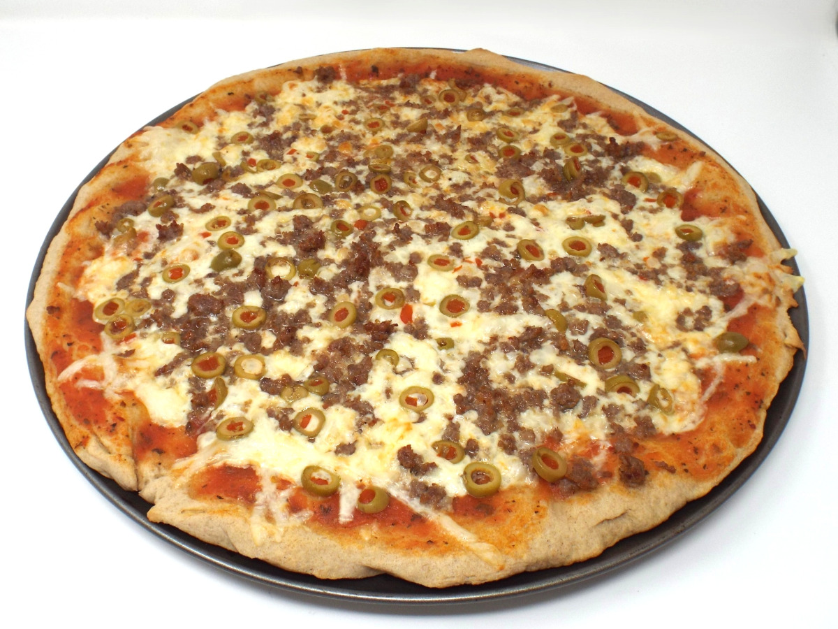 Homemade Italian Sausage and Green Olive Pizza from Scratch