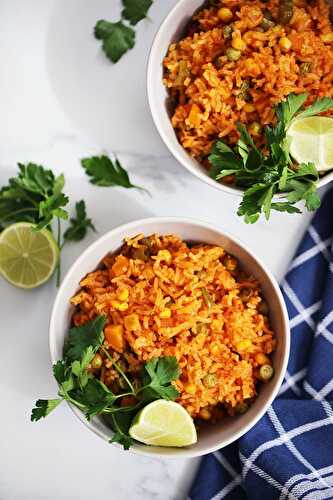 Mexican Red Rice Recipe and Garnish with Coriander