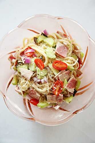 Spaghetti Salad Recipe with Cherry Tomato and Black Olives